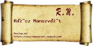 Rácz Manszvét névjegykártya